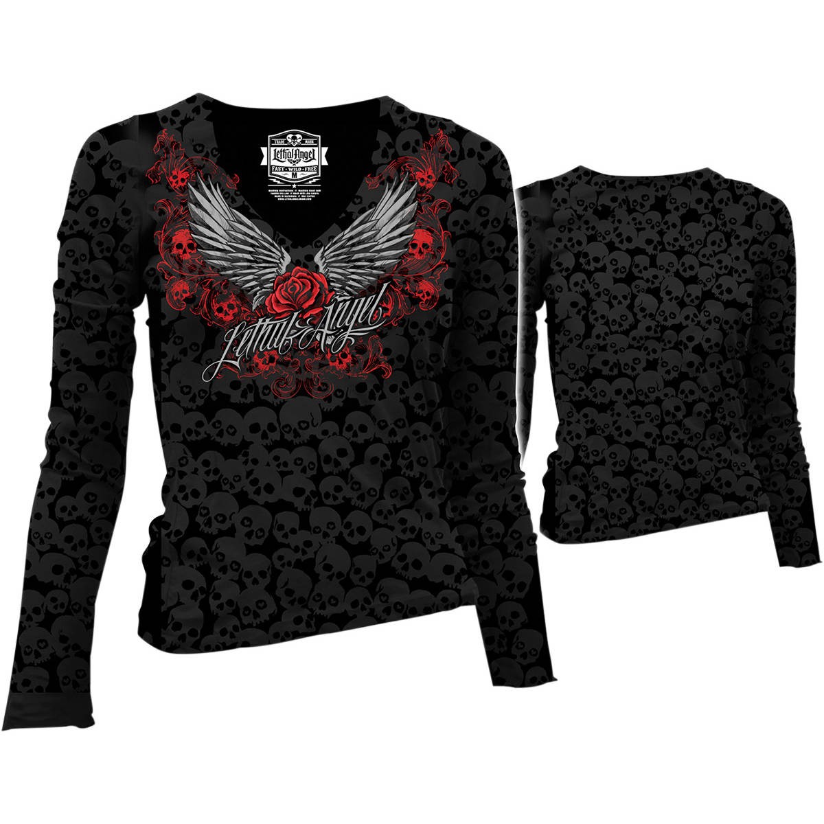 Lethal Threat Womens Rose Wing Scroll Burnout Long Sleeve Shirt