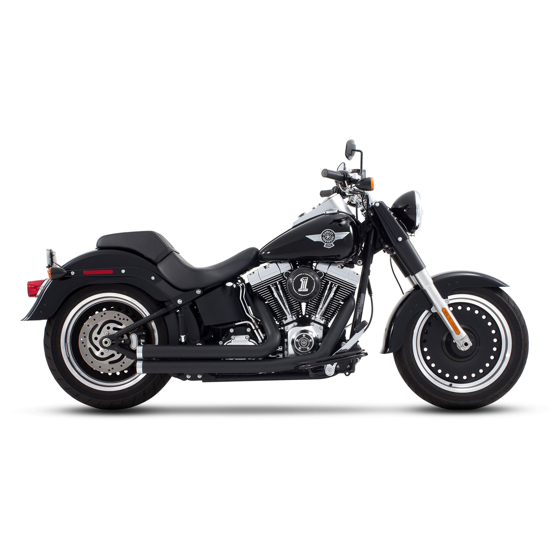 Rinehart Racing Softail 2Into2 Flush Exhaust System Black with Chrome