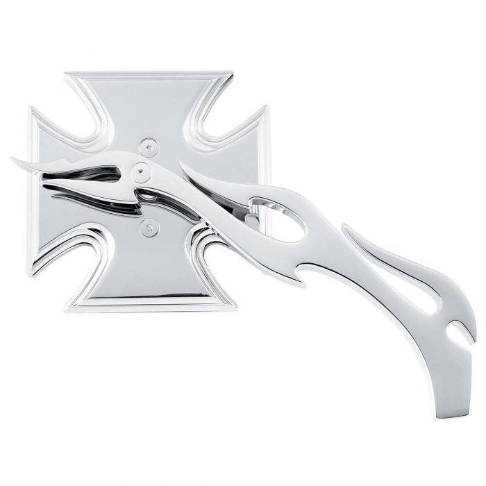 Biker's Choice Maltese Cross Mirror with Flame Stem 76263 FortNine