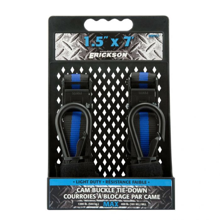 Erickson Light Duty Big Hook CAM Buckle TieDown Straps 1.5" x 7