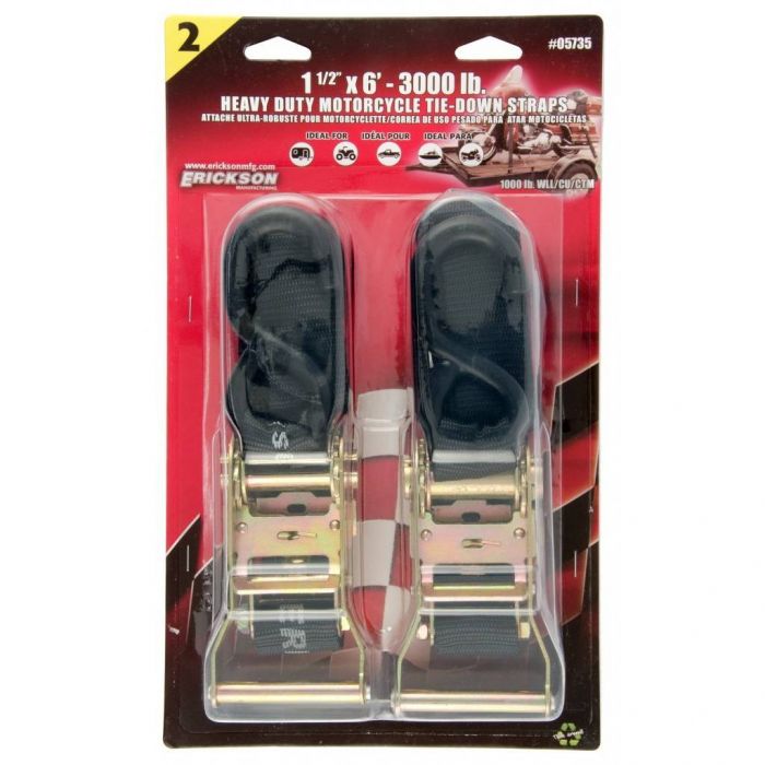 Erickson Heavy Duty Motorcycle TieDown Straps 1.5" x 6' 3000 lbs
