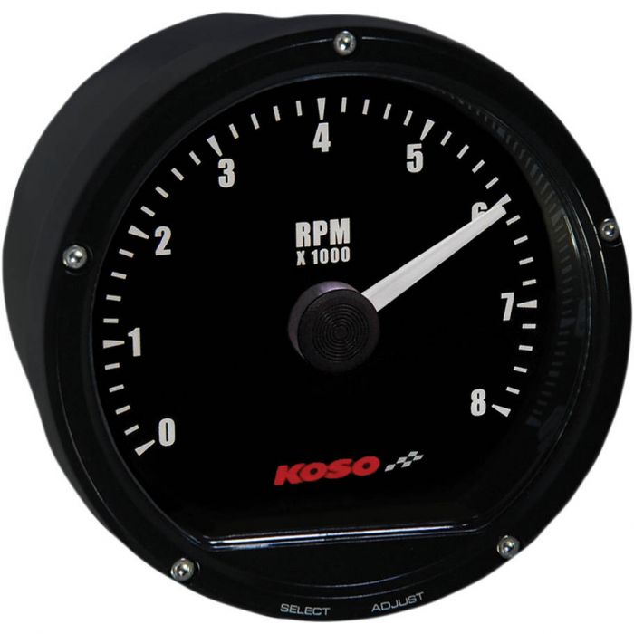 Koso BA035103 White/Chrome TNT-01R Tachometer 8 000 RPM 