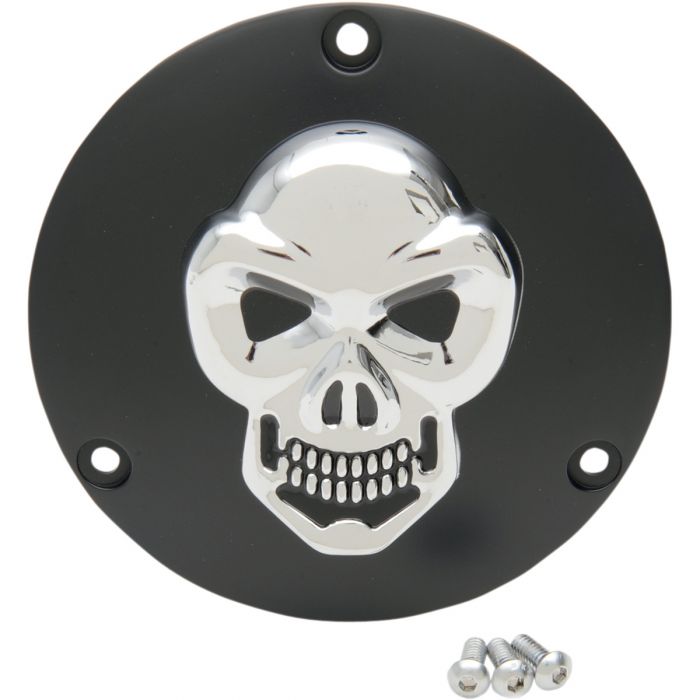 Drag Specialties 3-D Skull Derby Cover Black with Chrome Skull ...